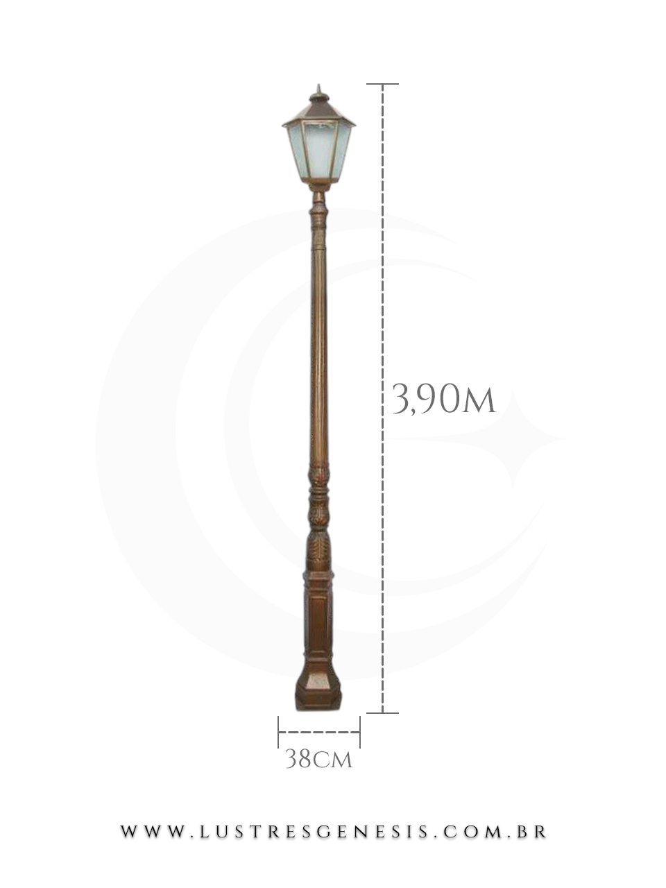 Poste de Ilumina&ccedil;&atilde;o 3,90m externa com Lanterna Cl&aacute;ssico Retro estrutura robusta em alum&iacute;nio fundido para jardim e fachada